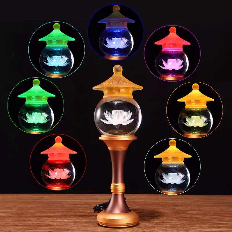 LED Buddha's Front offering lamp, Taiwan crystal lotus lamp, 12-inch seven-color changing light details Picture