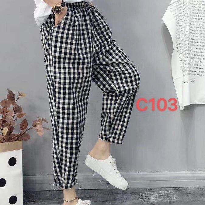 Washed cotton and linen printed nine-inch baggy pants Specification image