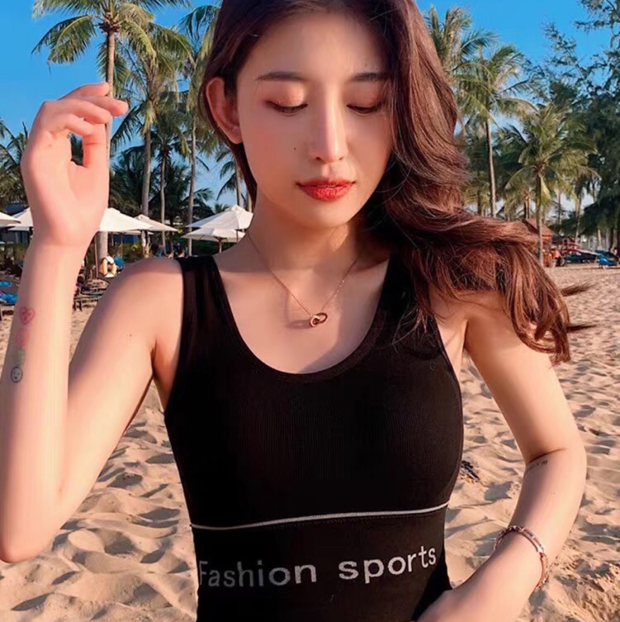 网红吊带运动背心女夏内搭字母2020新款打底短款外穿潮带胸垫上衣产品图