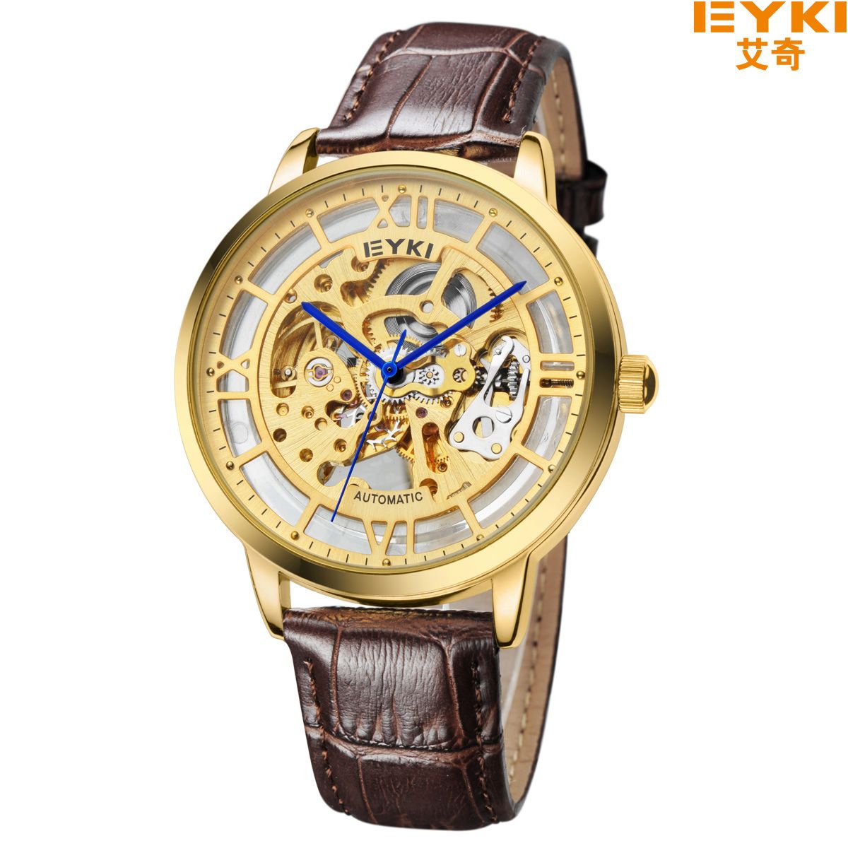 Yiwu buena moda totalmente automático hueco hombre cinturón reloj mecánico EFL8882L