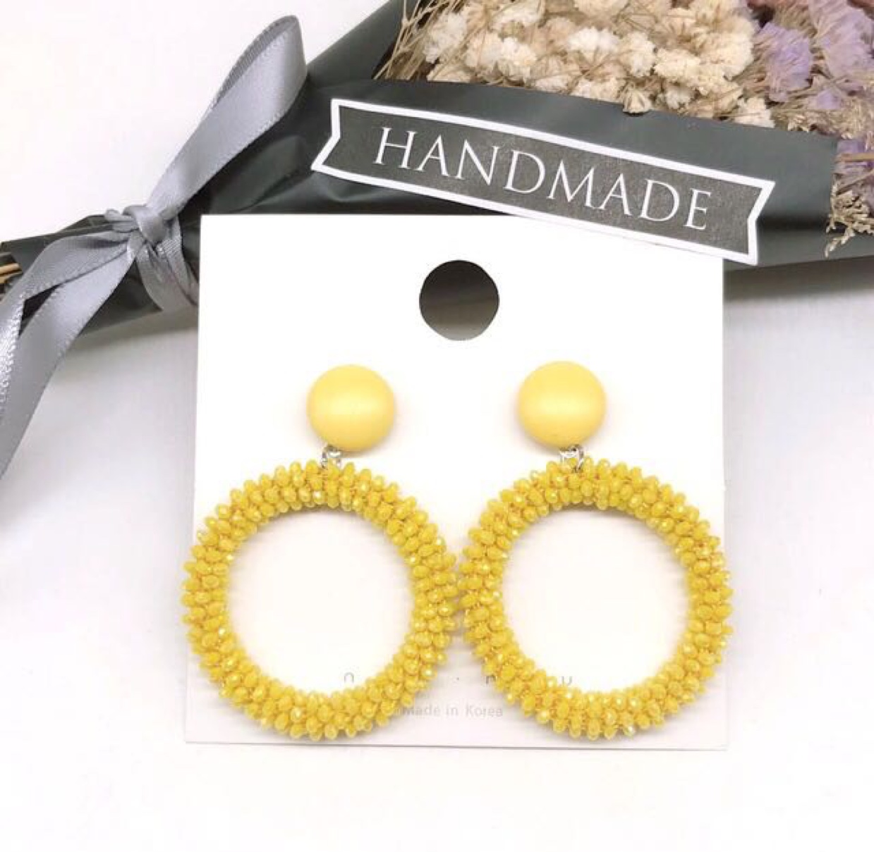 Handcrafted crystal earrings in a minimalist and trendy Korean style Specification image