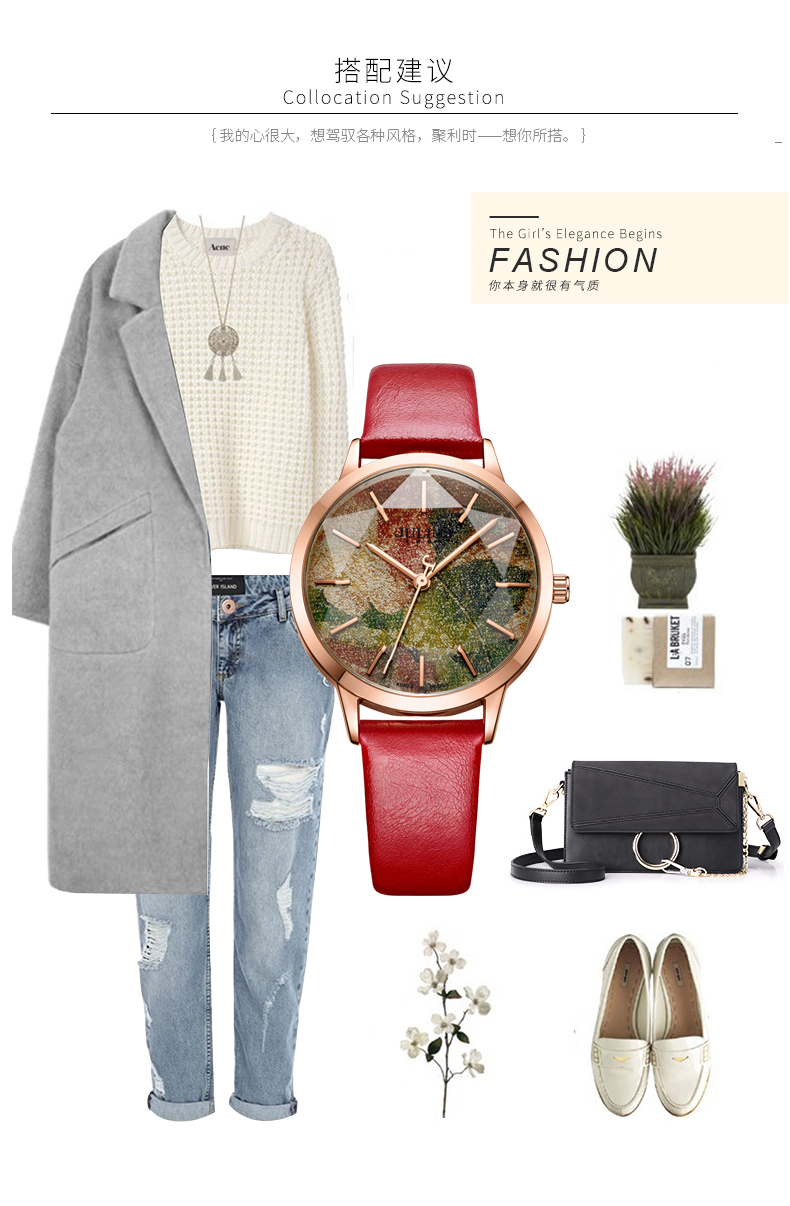 Yiwu Quality Korean-style waterproof and fashionable white-collar quartz watch JA-977 detail image 4