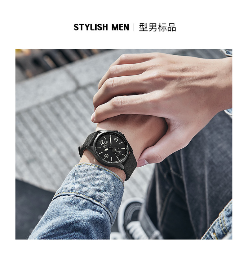 Yiwu Quality Korean version men's leather strap waterproof fashionable sports quartz watch JAH-110 detail image 2