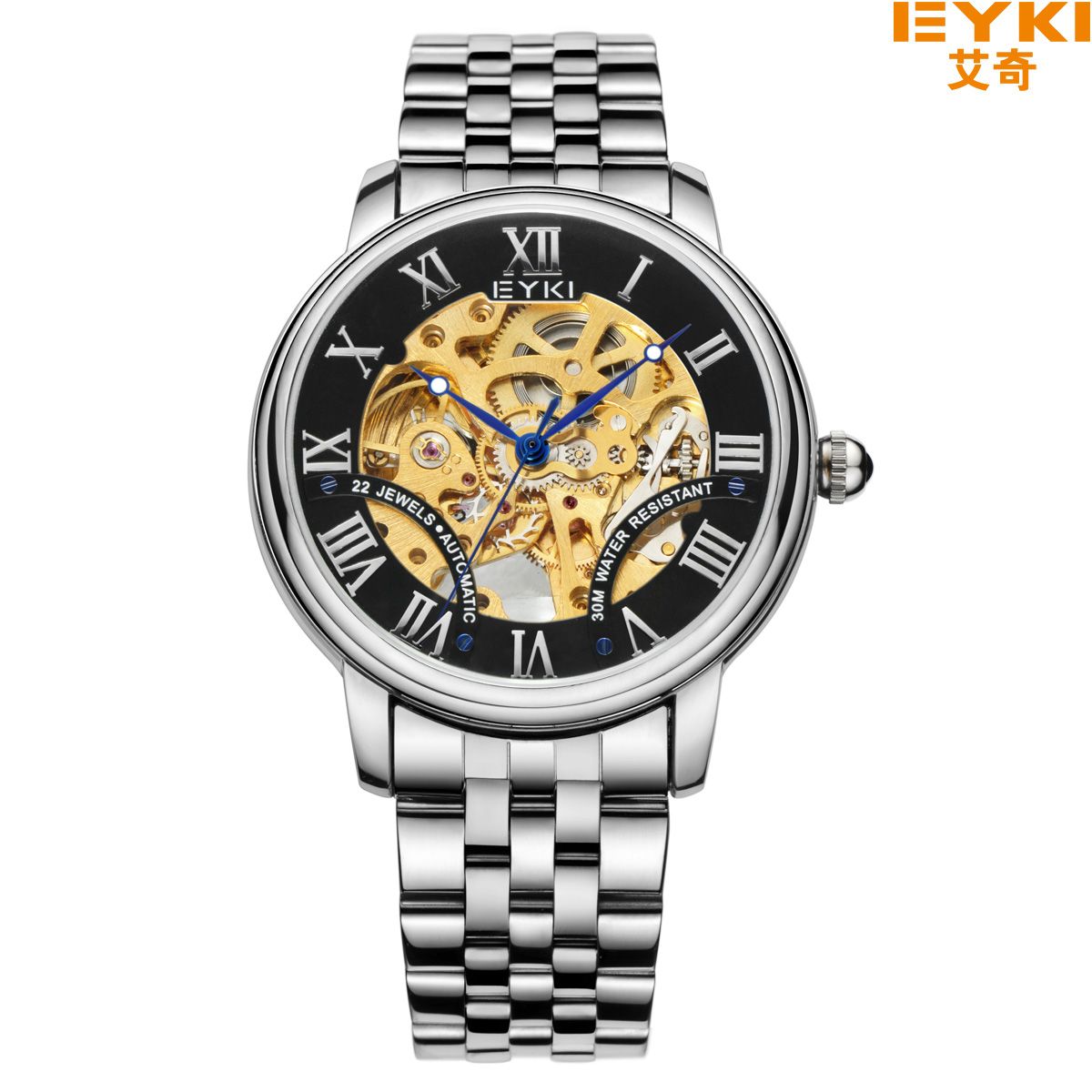 Yiwu Quality Fashion Fully automatic Skeleton Men's steel Band Mechanical Watch EFL8880L details Picture