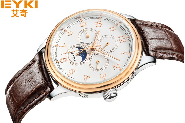 Yiwu Good Goods Fashion Fully automatic Skeleton Men's Belt Mechanical Watch EFL8843L details Picture