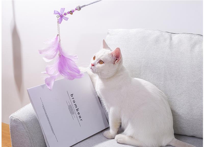 Pet products Detachable cat teasing stick with bell feathers Scratch resistant cat interactive cat teasing stick manufacturers direct sales Item Picture