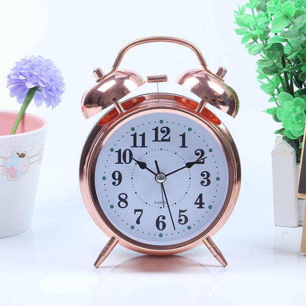 4 "metal electroplated imitation gold alarm clock night light creative ring children and students gift desk clock thumbnail