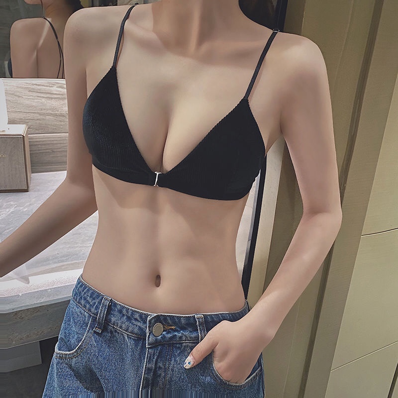 前扣内衣女无磁无钢圈聚拢小胸罩法式美背三角杯文胸产品图