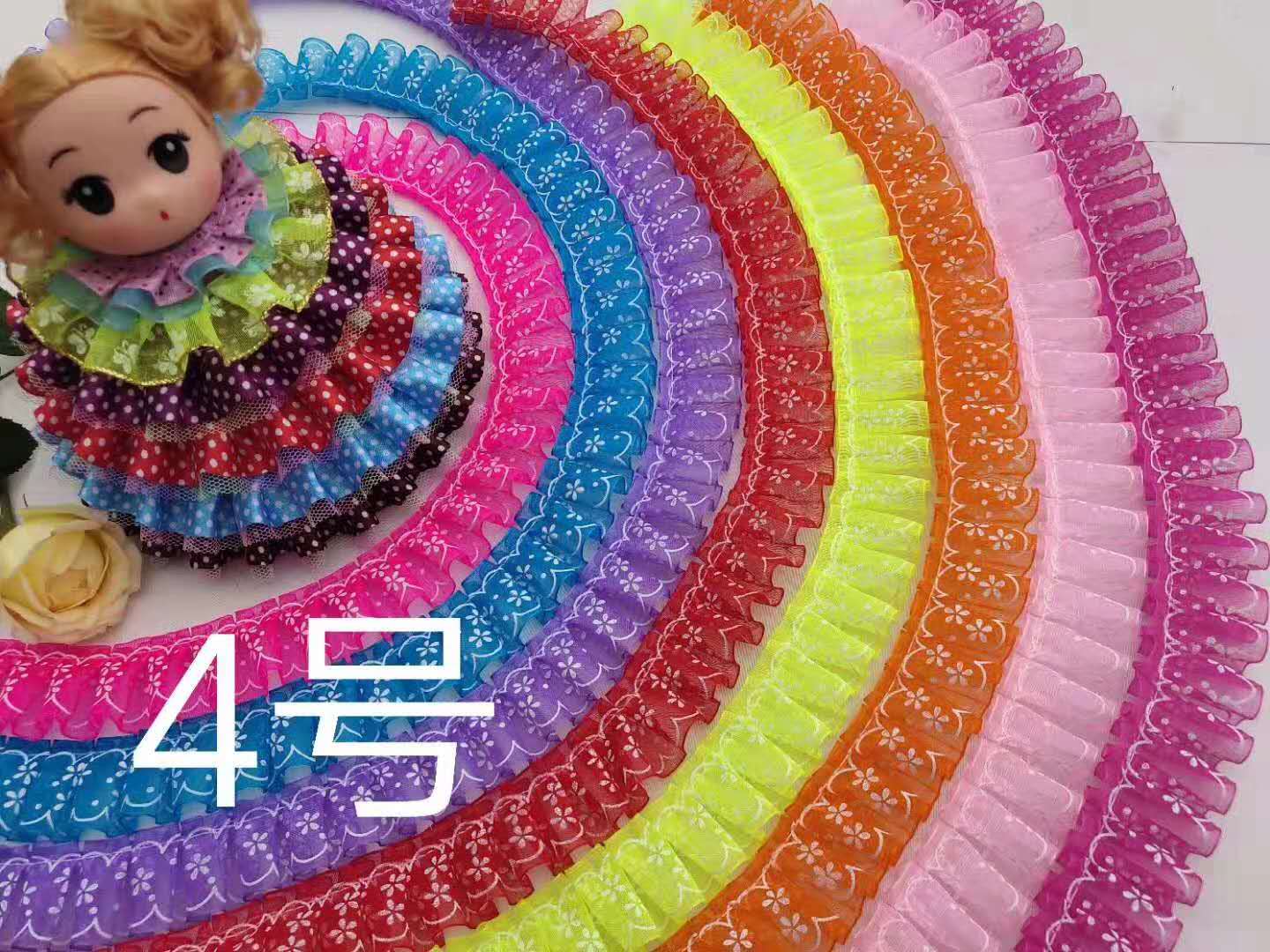 2.5公分纱带印梅花打皱花边