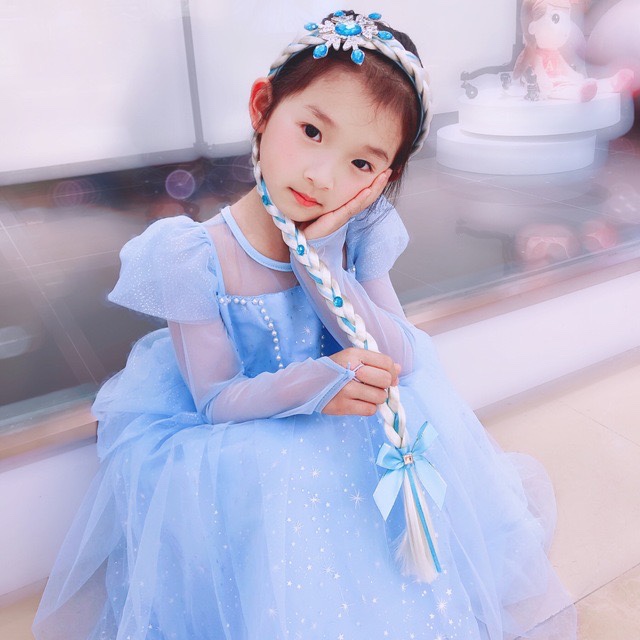 Children's ice and snow false hair band, cute princess wig, festival outfit headwear, children's wig, hair clip headwear details Picture