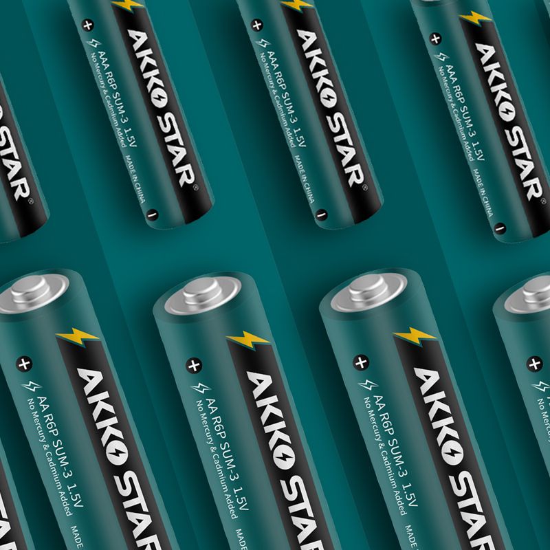 AKKO STAR AA/AAA/D型1.5V 碳性电池 5号/7号R20干电池白底实物图