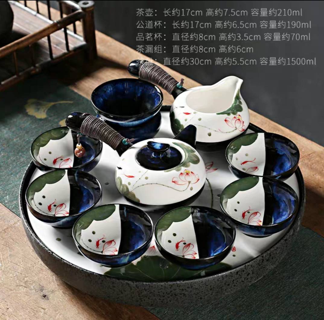 Yiwu Selection hand-painted lotus kiln transformed tea cup Japanese style Kung fu tea set set simple ceramic dry tea tray thumbnail