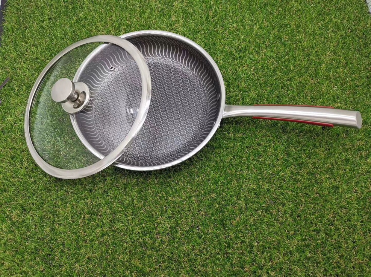 麦麦饭石大理石平底锅煎锅不锈钢煎锅