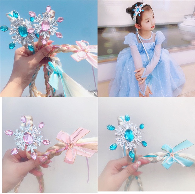 Children's ice and snow false hair band, cute princess wig, festival outfit headwear, children's wig, hair clip headwear