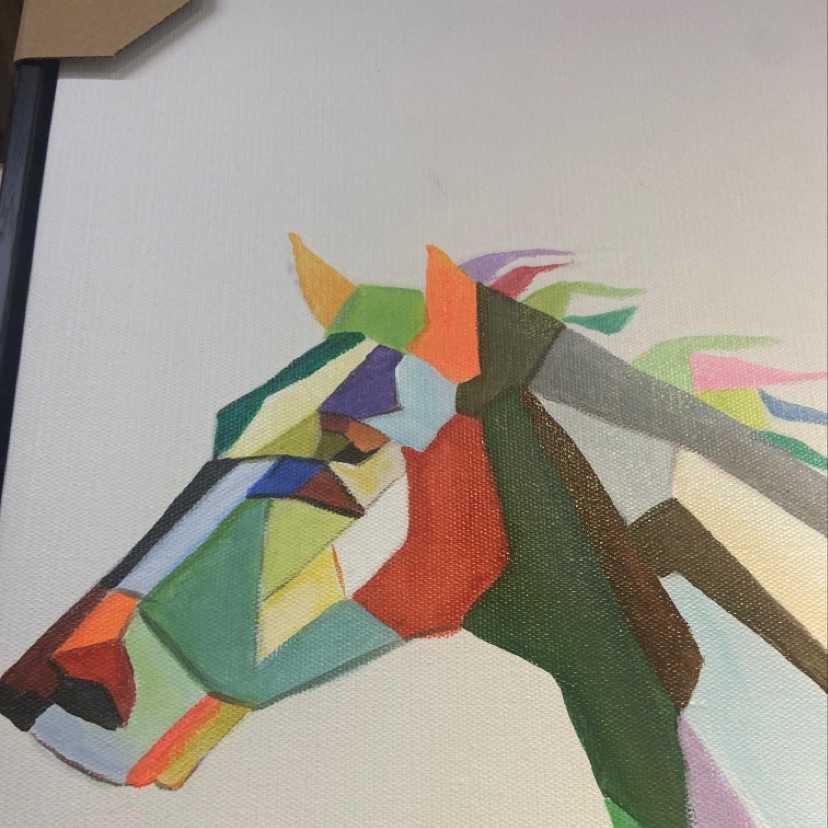 手绘时尚彩色骏马客厅专用画细节图