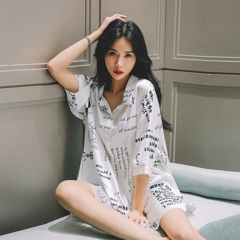 Sexy Nightgown Female Spring And Autumn White Shirt Chiffon Thin Boyfriend Style Fun Loose Big Size Long Sleeve Nightdress Female Summer Specification drawing