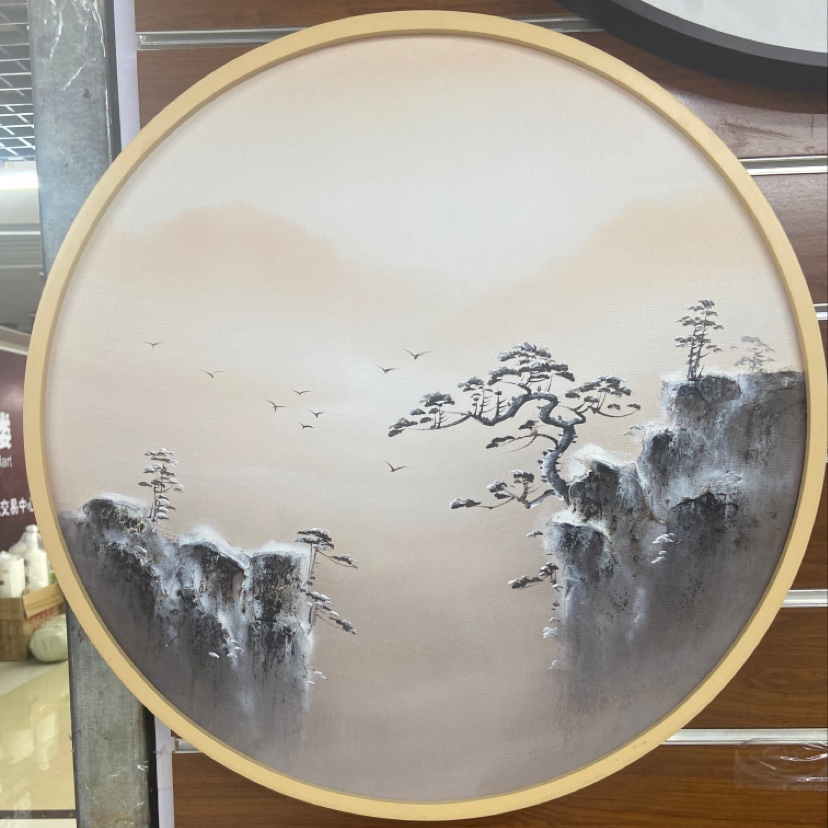 古典圆形时尚迎客松挂画