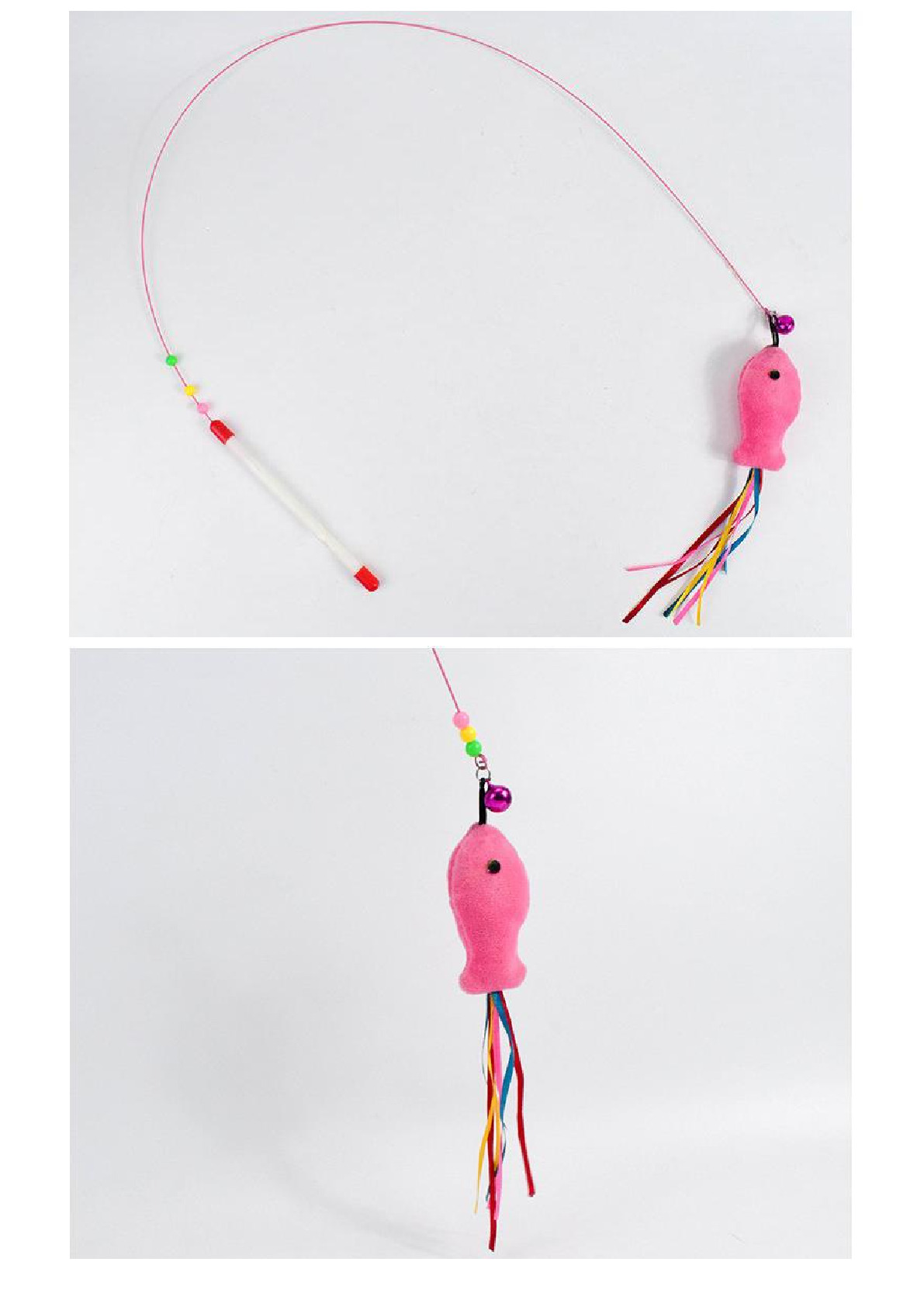 Manufacturers direct sales cat toys high toughness metal wire cat teasing stick interactive with bell feather cat teasing stick Item Picture