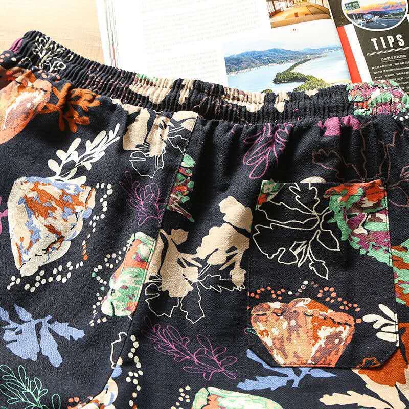 Cotton And Linen Five Quarter Pants Men's Summer Thin Chinese Style Casual Printed Shorts Outside The Home To Wear Loose Large Shorts Specification drawing