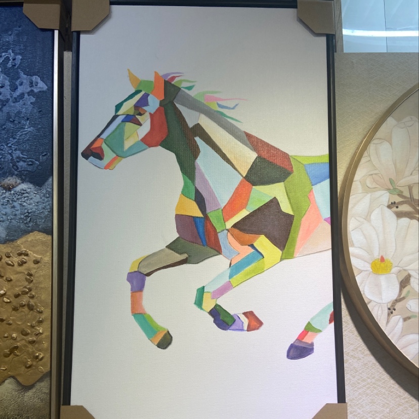 手绘时尚彩色骏马客厅专用画产品图