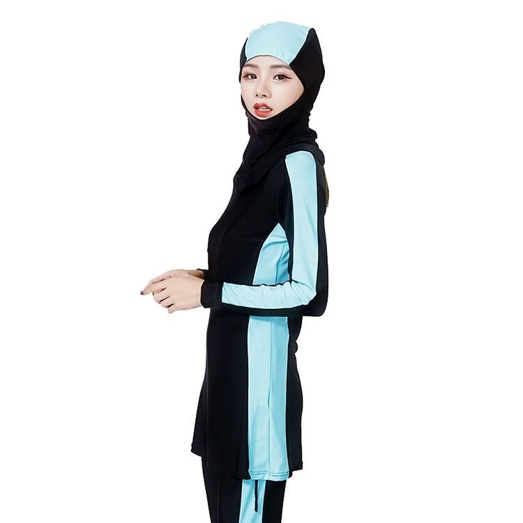 Muslim Conservative Three-Piece Color Sunscreen Outdoor Sports Hui Long Sleeve Swimsuit Student Female Conservative Swimsuit details Picture