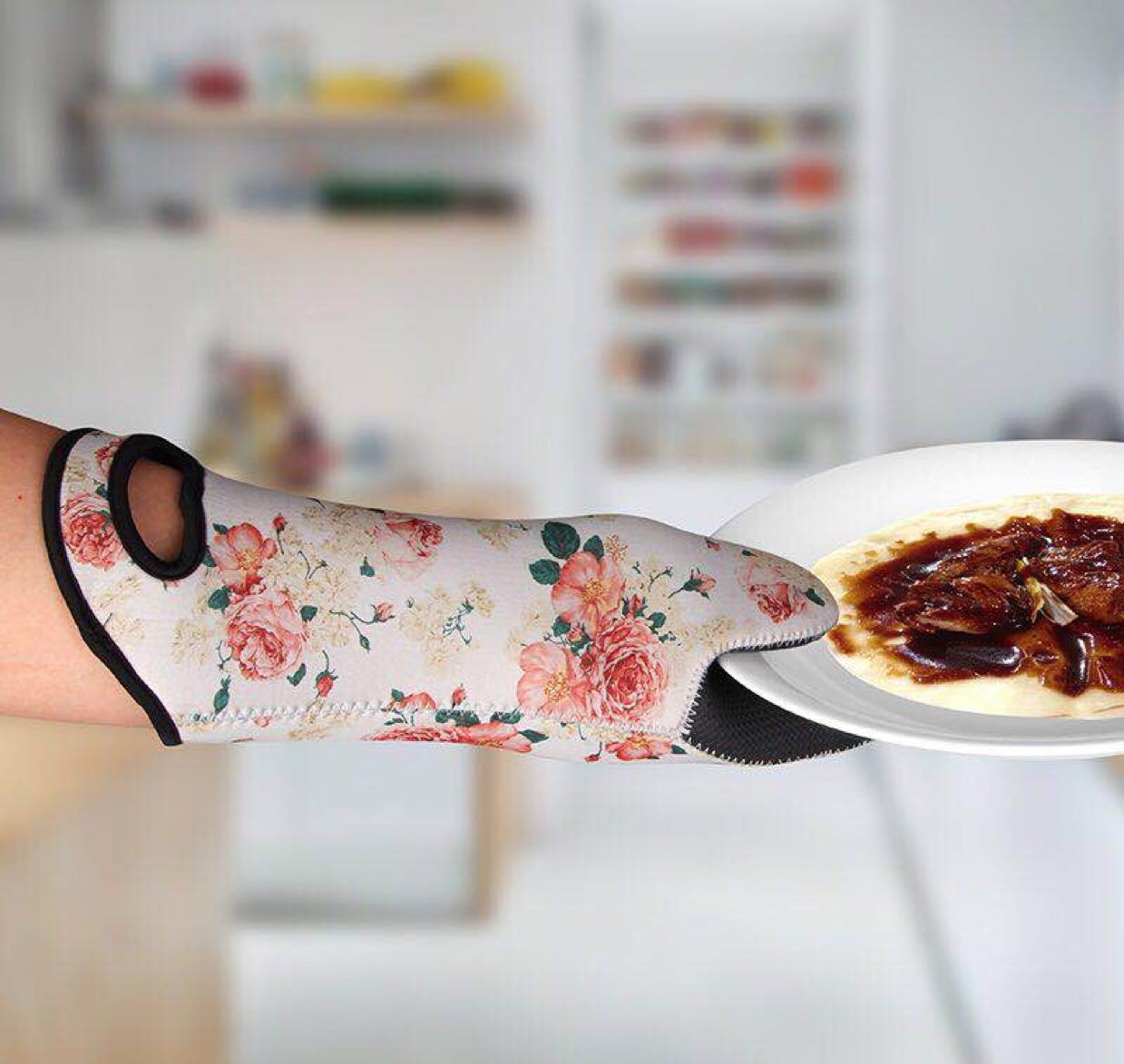 印花鸭嘴加厚隔热手套.涤纶面料加橡胶材质.14cm/32cm白底实物图