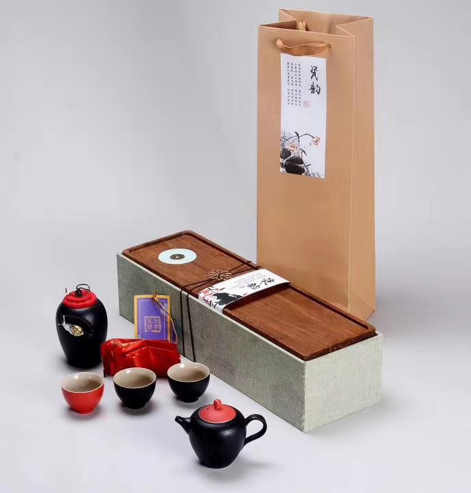 义乌好货 黑陶小套一壶三杯一茶叶罐三包茶叶茶具套装