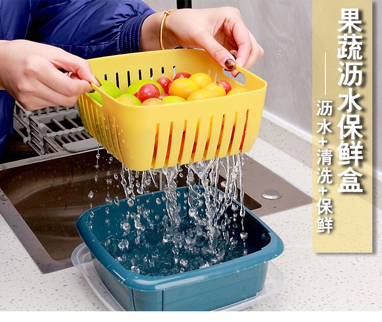 塑料带盖沥水篮厨房套装果蔬篮产品图