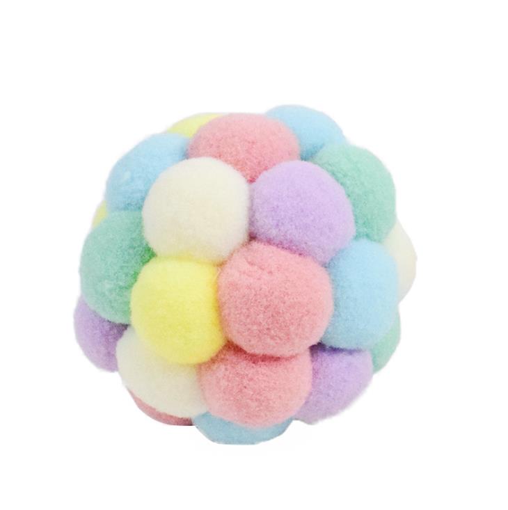Interactive stuffed multicolor cat toy with bell round ball Macaron color pet cat toy factory direct sales Item Picture