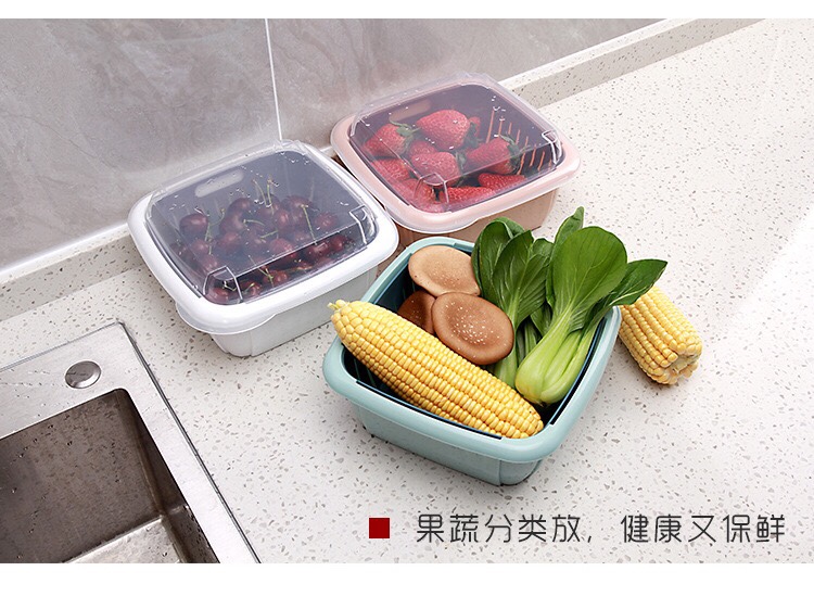 塑料带盖沥水篮厨房套装果蔬篮细节图