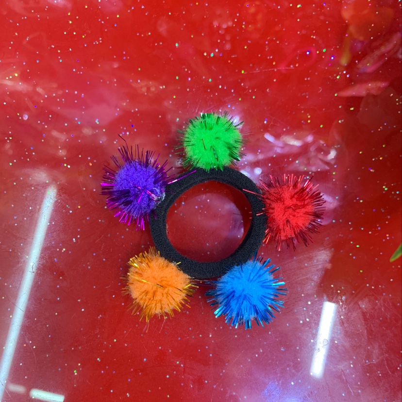 Korean version of cute fashion versatile bright silk colorful ball girls black rubber band thumbnail