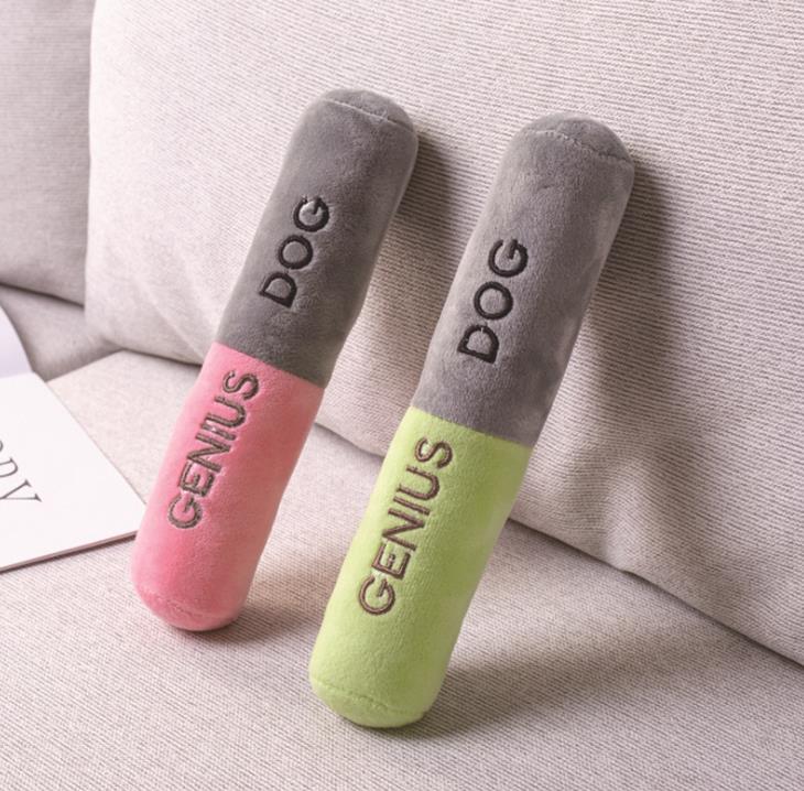 Fengpei new dog teeth grinder sound bite resistant pet toy two-color plush sound dog toy details Picture