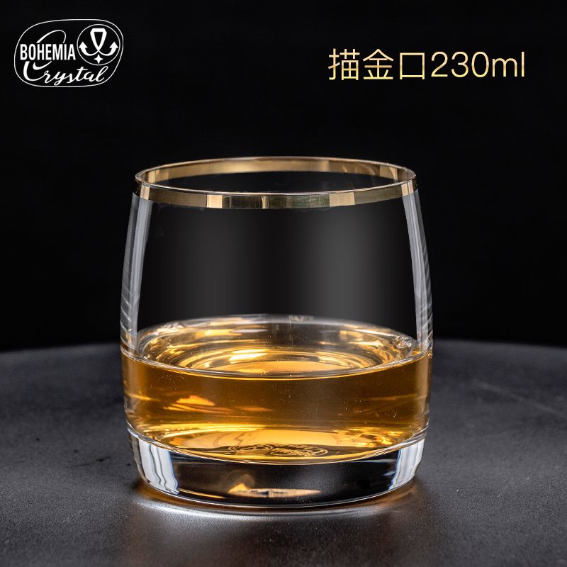 Czech imported crystal glass whisky glass, home engraved and gilded European classical glass with gilded rim