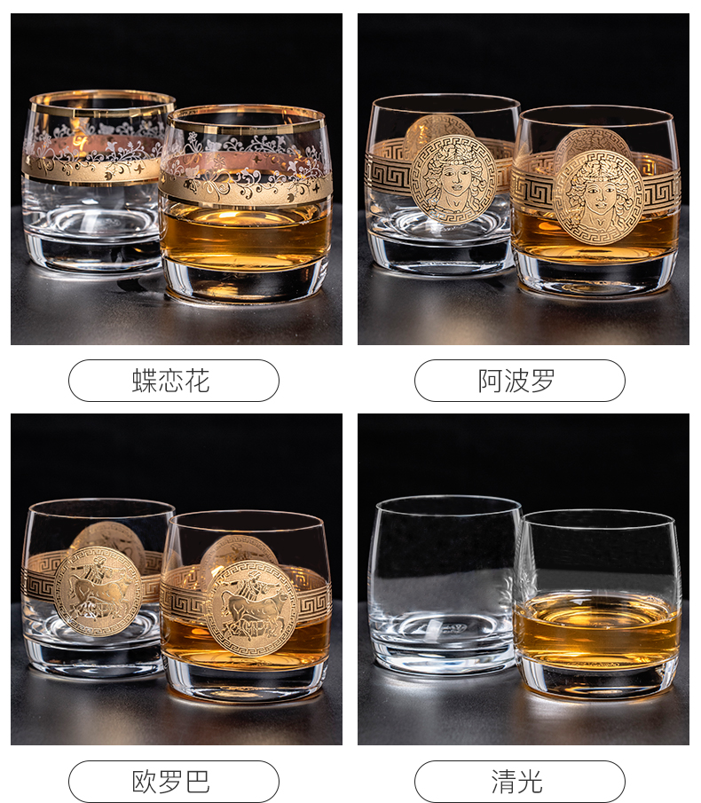 Czech imported crystal glass whisky glass, home engraved and gilded European classical glass with gilded rim pic 9