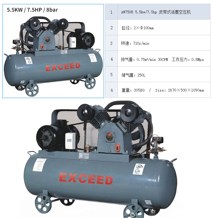 ضاغط هواء كبير طراز AW7508 لمكبس الهواء الفارغ من طراز الأوبك، المستوى الصناعي 380V 220V عالي الضغط detail image 2