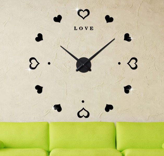 Yiwu good goods three-dimensional love living room simple fashion art personality custom creative wall paste mirror paste clock thumbnail