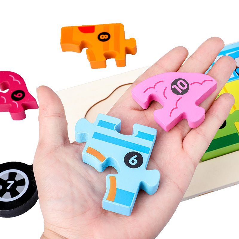 Yiwu quality Wooden large digital traffic animal three-dimensional jigsaw puzzle hand-grabbed board early education and intelligence toy undefined