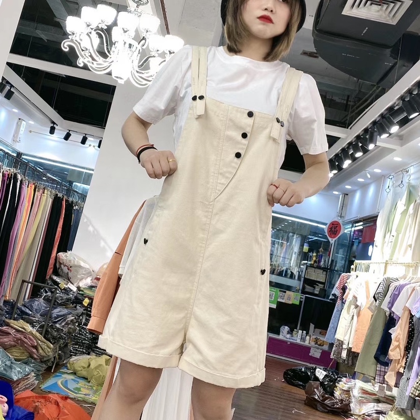 依卓娅欣20B08女装 夏季新款两件套休闲裤 百搭宽松背带裤白底实物图