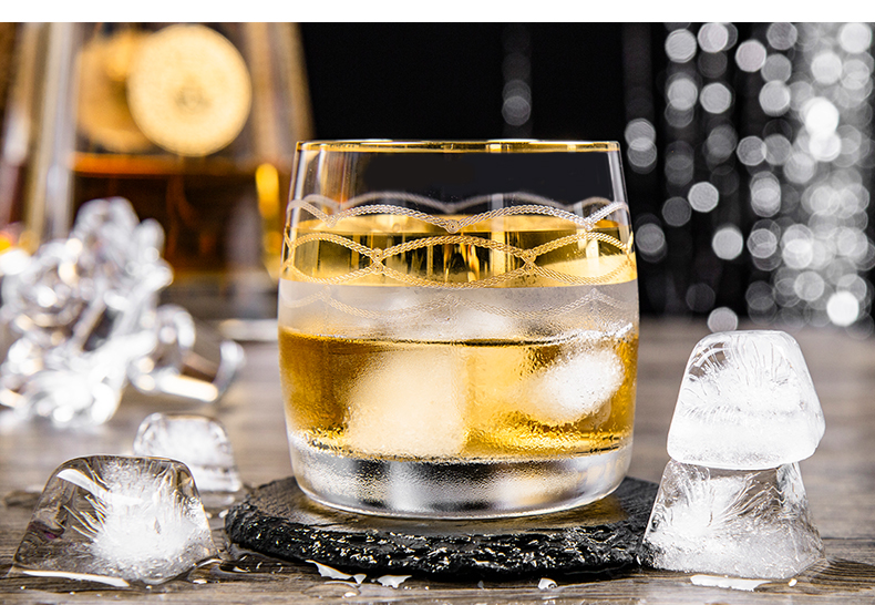 捷克进口水晶玻璃威士忌杯家用刻花描金欧式古典杯描国色天香详情15