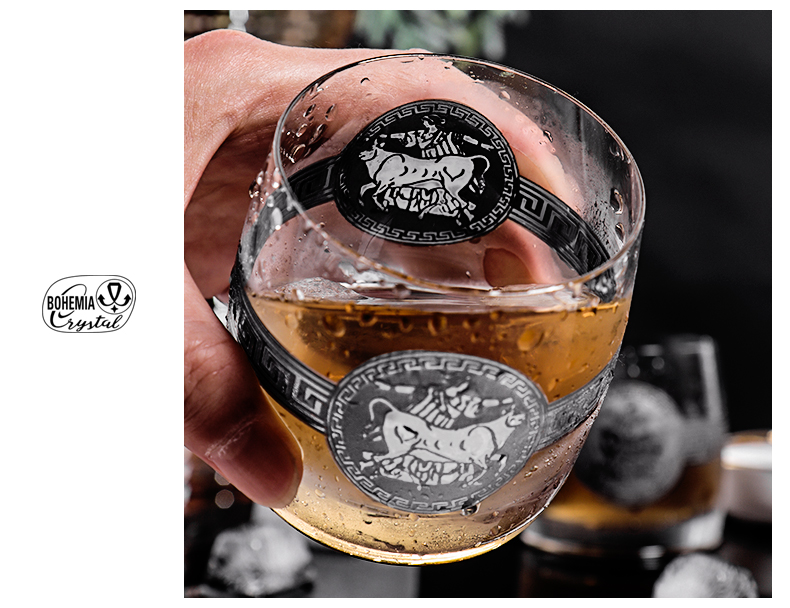 捷克进口水晶玻璃威士忌杯家用刻花描金欧式古典杯描银国色天香详情16
