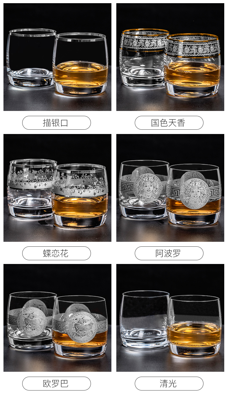 Czech imported crystal glass whisky glass for home use, European classical glass with silver butterfly and flower patterns pic 12