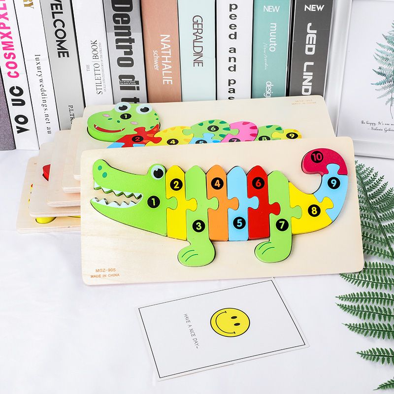 Yiwu quality Wooden large digital traffic animal three-dimensional jigsaw puzzle hand-grabbed board early education and intelligence toy details Picture