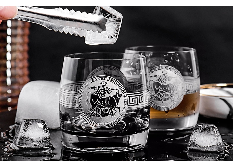 捷克进口水晶玻璃威士忌杯家用刻花描金欧式古典杯描银国色天香详情10