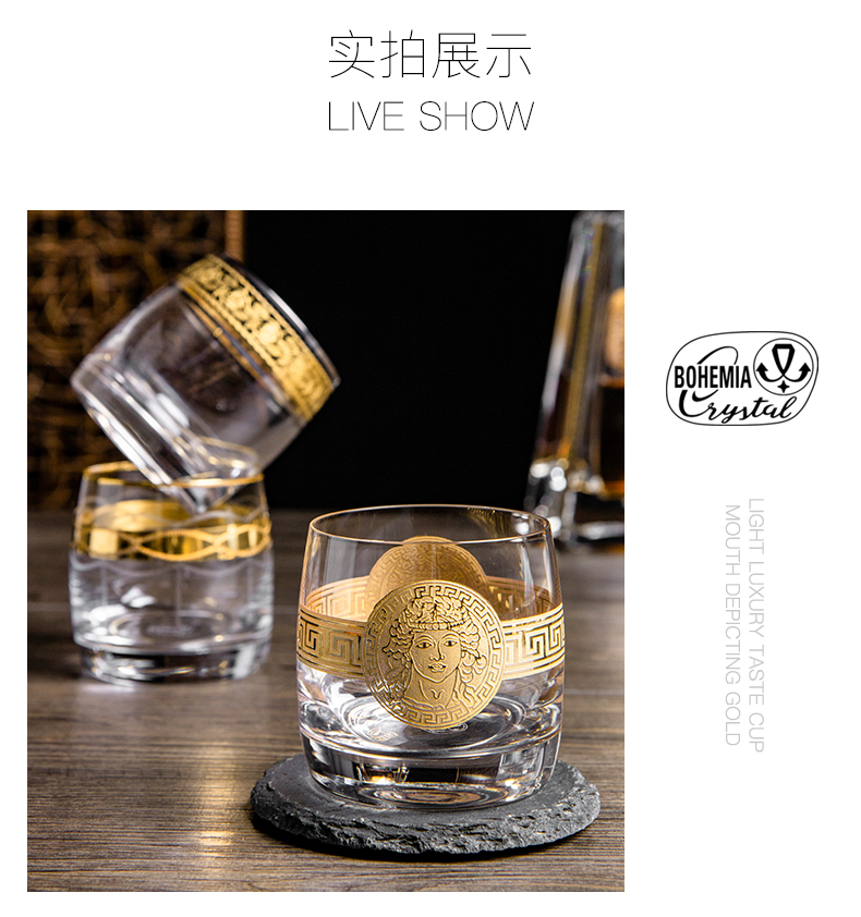 Czech imported crystal glass whisky glass, home engraved and gilded European classical glass, gilded Apollo pic 9