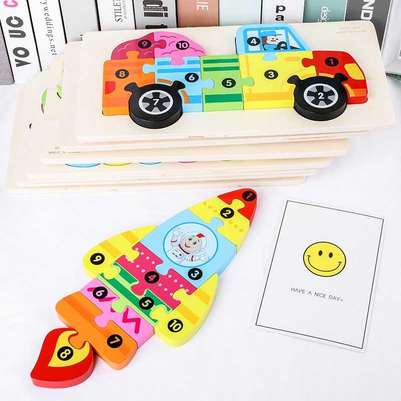 Yiwu quality Wooden large digital traffic animal three-dimensional jigsaw puzzle hand-grabbed board early education and intelligence toy Specification image