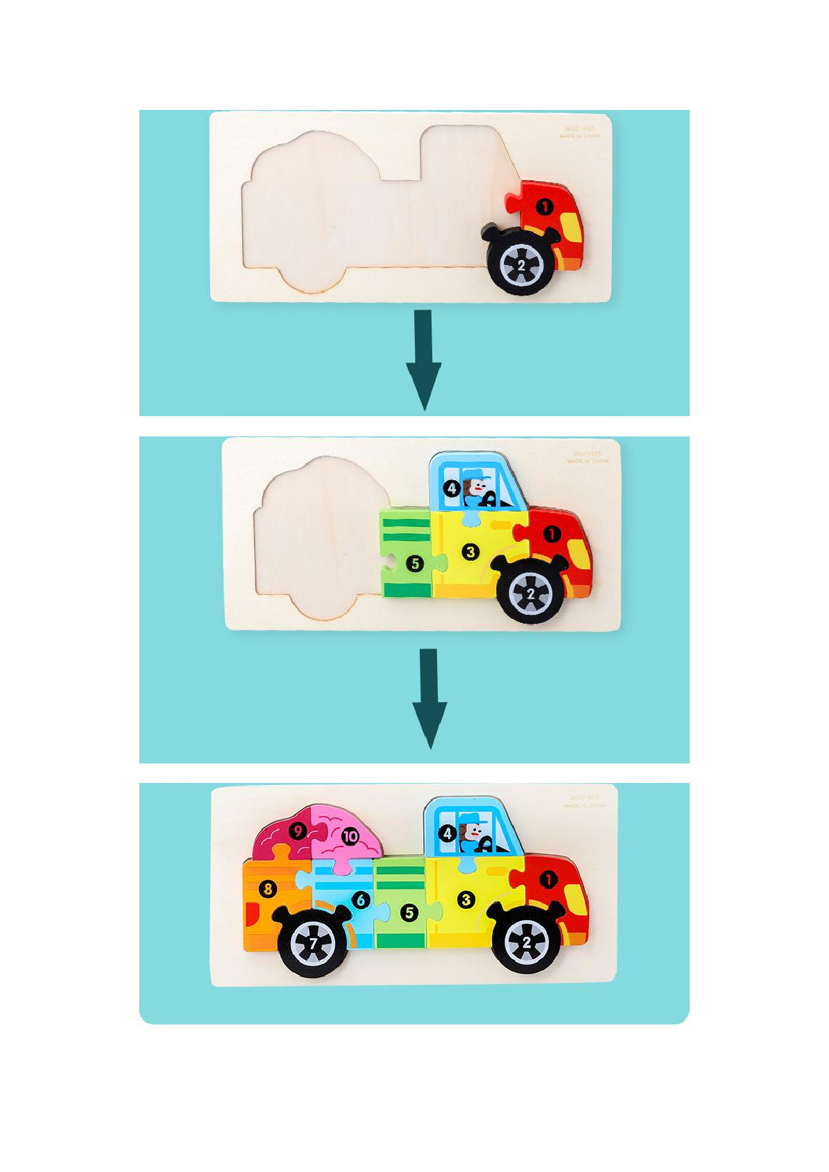 Yiwu quality Wooden large digital traffic animal three-dimensional jigsaw puzzle hand-grabbed board early education and intelligence toy pic 7