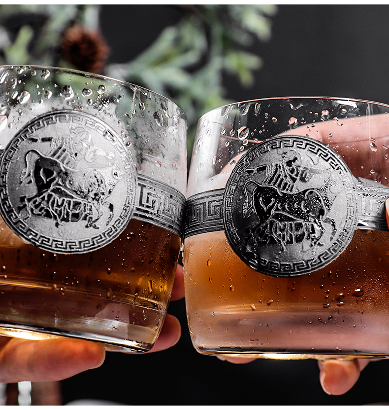 Czech imported crystal glass whisky glass for home use, European classical glass with silver butterfly and flower patterns pic 15