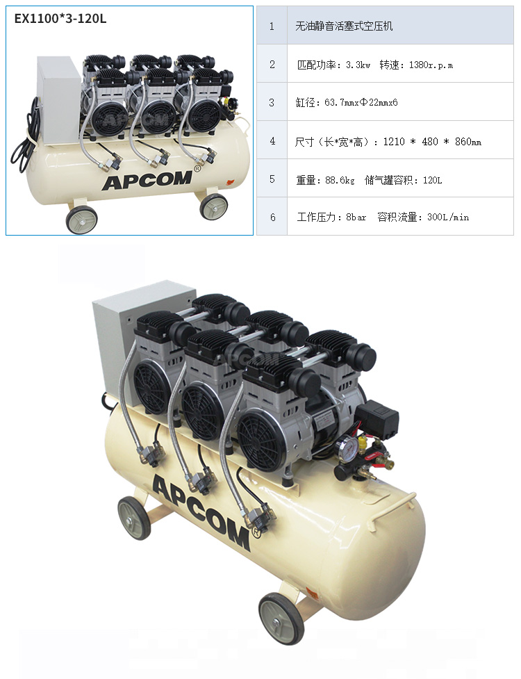 Воздушный насос EX1100*3-120L для плотницкого компрессора малой напряженной атмосферы опек detail image 2
