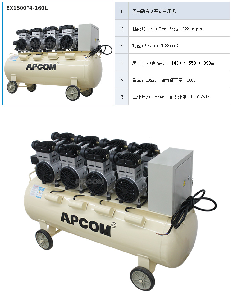 欧佩克静音空压机小型高压空气压缩机木工喷漆打气EX1500*4-160L详情图2