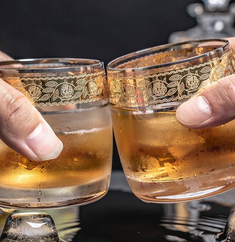 Czech imported crystal glass whisky glass, home engraved and gilded European classical glass with gilded rim pic 14